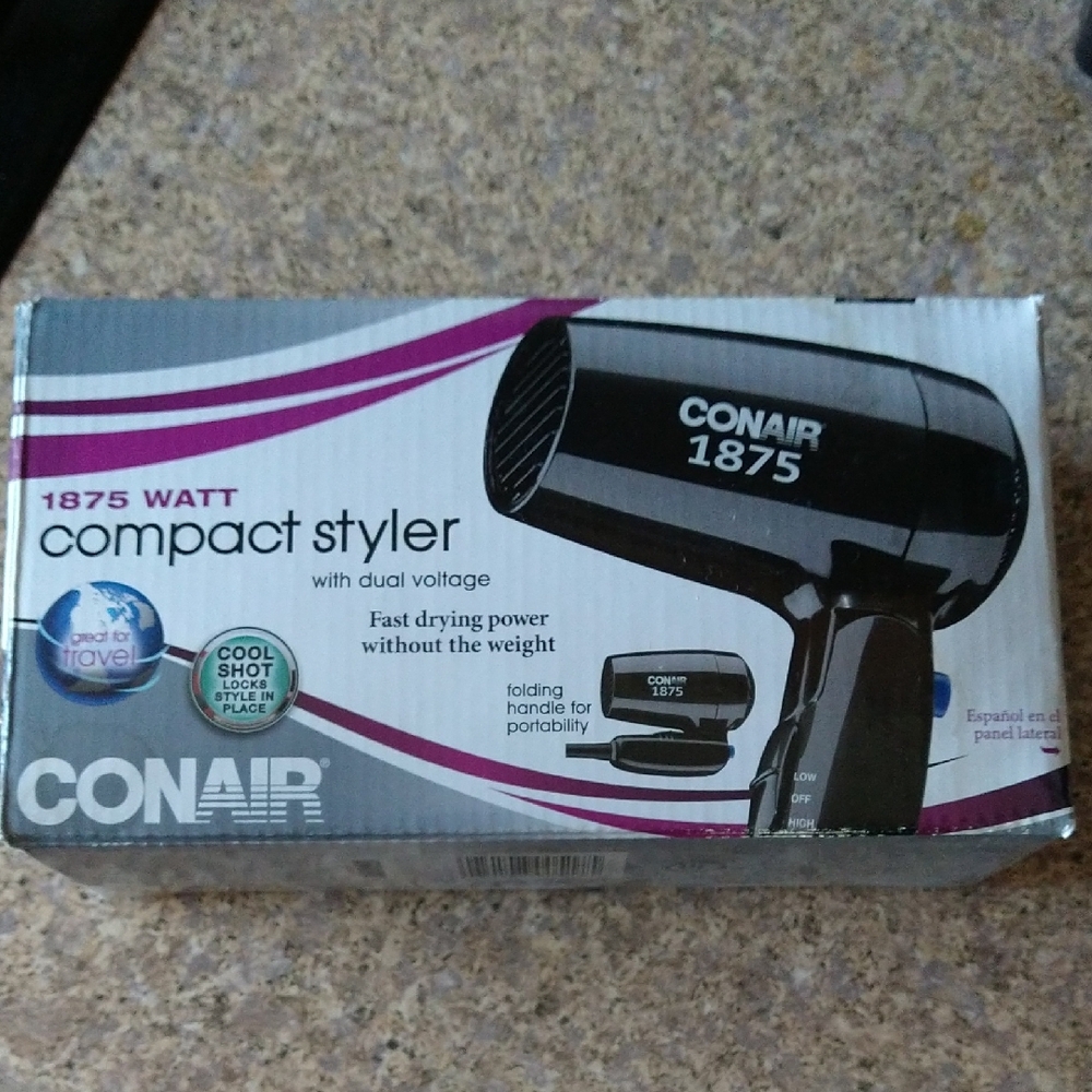 Conair 1875 Watt Black Compact Styler Hair Dryer